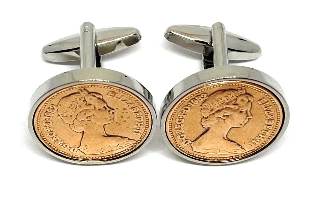 1982 44th Birthday/Anniversary one pence coin cufflinks - One pence cufflinks from 1982 for a 44th Birthday