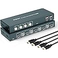 4x1 HDMI KVM Switch 4 Port Ultra HD 4K@30Hz, USB 2.0, HDCP 1.2, No Power Adapter Required, Support Wireless Input Device and 