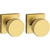 Kwikset Pismo Interior Passage Door Knob, Handle for Closet and Hallway Doors, Non-Locking Doorknob, Satin Brass, Square, Mic