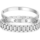 Jarlinwel 14K Gold Plated Bracelet Set for Women Love Friendship Bangle with Cubic Zirconia Stones Stainless Steel Bracelet Best Gifts for Women