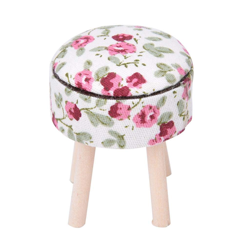 1:12 Dollhouse Accessory, Mini Wooden Stool Toy Miniature Simulation Furniture Set Doll House Decor Model for Child Boy Girl Dollhouses(White)