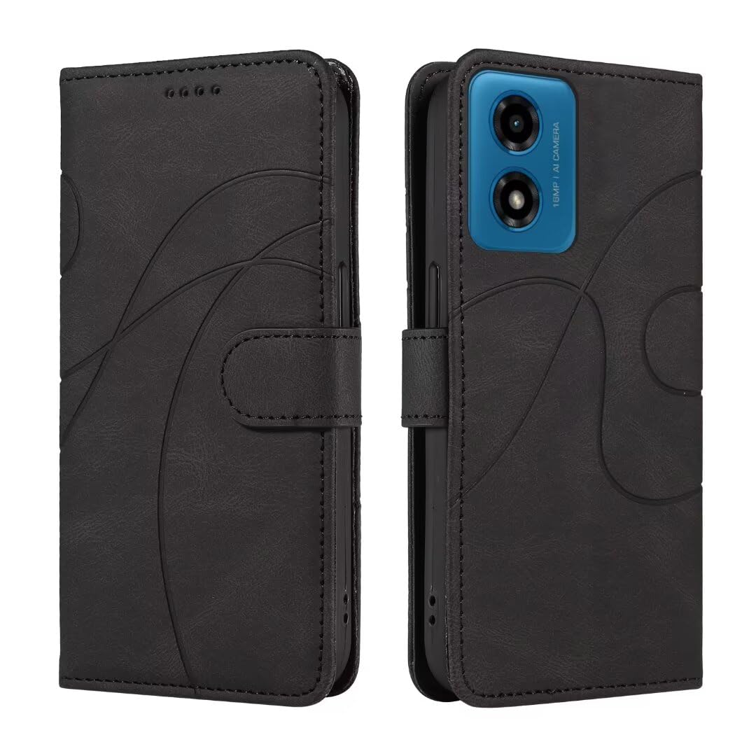 Bnvdfre for Motorola Moto E14 / G04 / G24 Case Flip Wallet Phone Cover PU Leather Shockproof Card Holder Magnetic Stand Protective Case for Motorola Moto E14 / G04 / G24, Black โ image 1