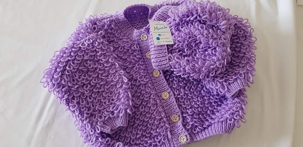 Handmade knitted Loopy Cardigan with Hat Custom Order Amazon.co.uk