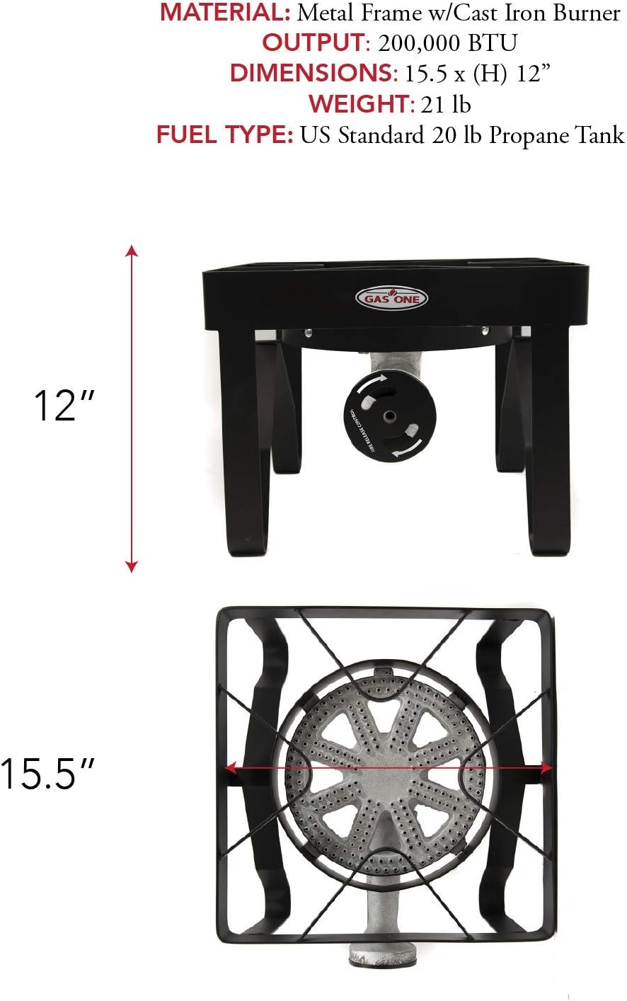 review GasOne B-5450+50480 Gas ONE Burner with Cover Propane Stove 200,000 BTU, Black