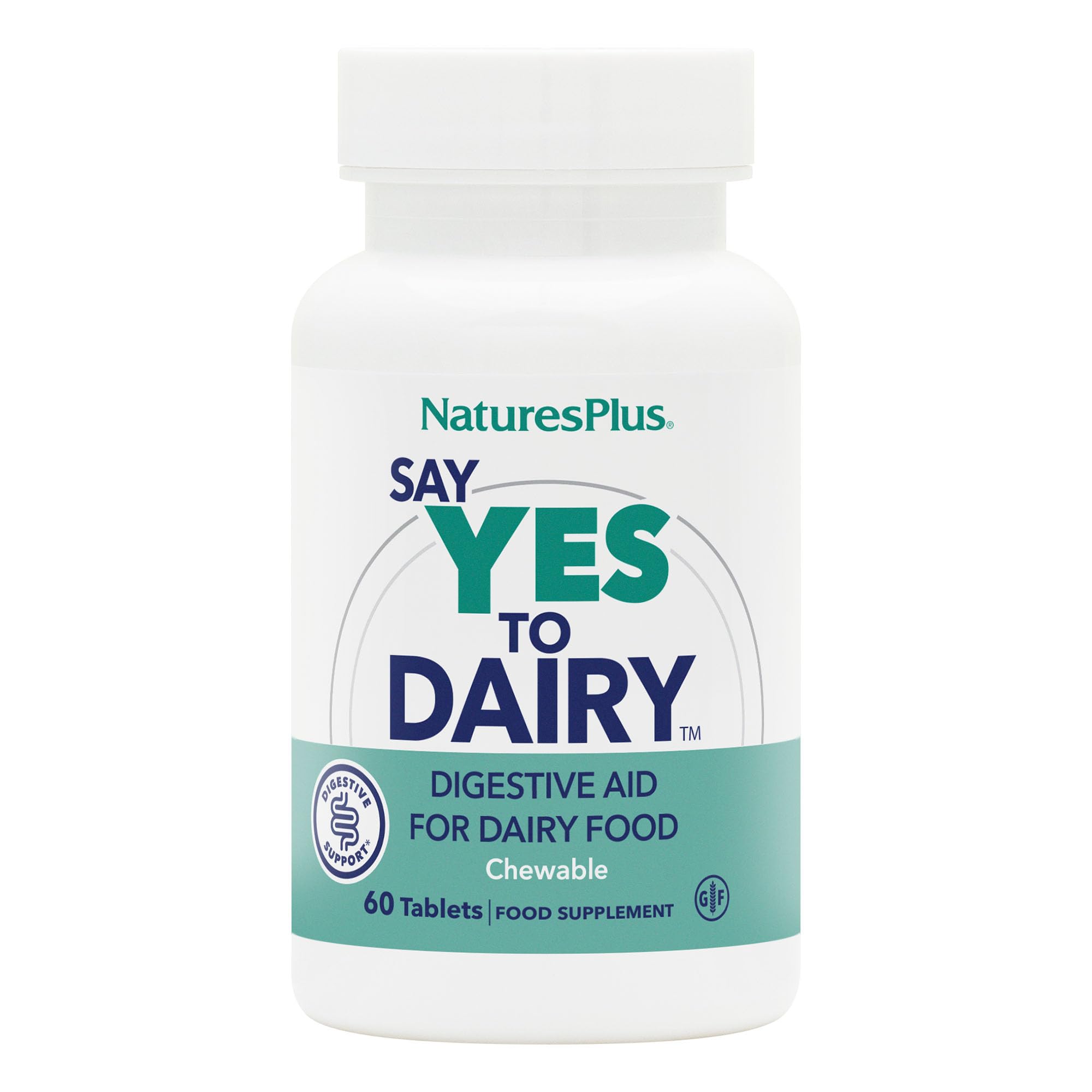 NaturesPlus Say Yes to Dairy - Natural Lactase Enzyme Supplement, High Strength, Lactose Intolerance Relief - Gluten Free, Vegan - 60 Chewable Tablets