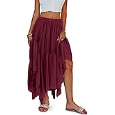 Fisoew Womens Summer Boho Maxi Skirt Casual Asymmetric High-Low Hem Flowy Bohemia Long Skirt