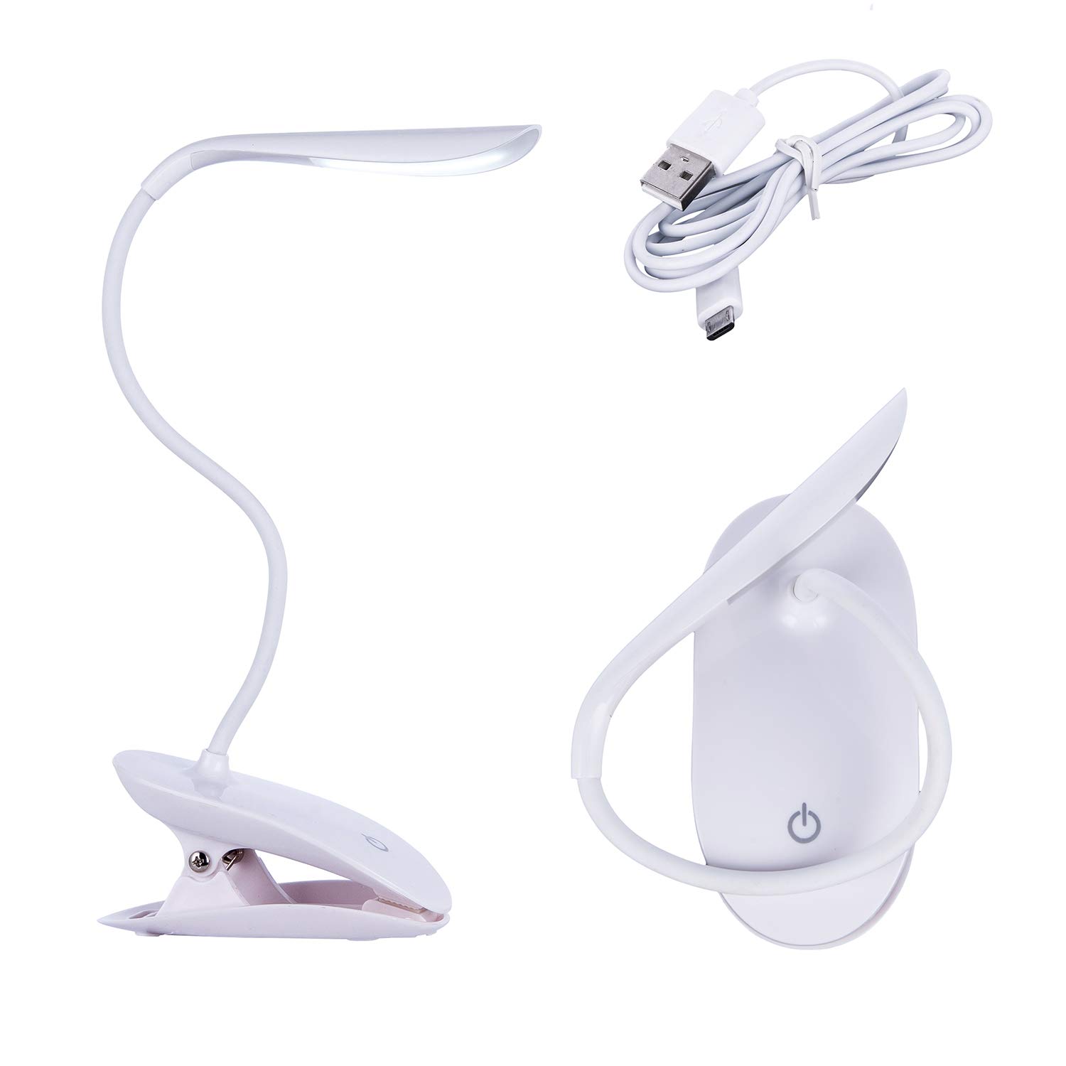 Rechargeable USB Clip on Lamp Reading Light Modern Desk Light Goose Neck with Touch Control LED 3-Level Brightness Adjustable