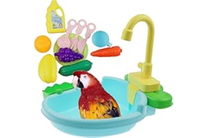 Clzemo Bird Bath Tub with Faucet and Toys, Automatic Parrot Bathtub Bird Bathroom Shower Accessory, Birds Bathing Bowl Swimming Pool Toy for Small Medium Parakeet Lovebird Goldfinch Cleaning Supplies