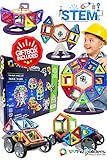 Magnetic Building Blocks Toys Set - Tiles Block Toy Kit for Kids - STEM Educational Construction Stacking Shapes - Ferris Wheel and Vehicle Set - 74 pieces