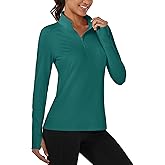 MAGCOMSEN Quarter Zip Pullover Women Fleece Shirt Thermal Long Sleeve Athletic Running Tops Thumb Hole