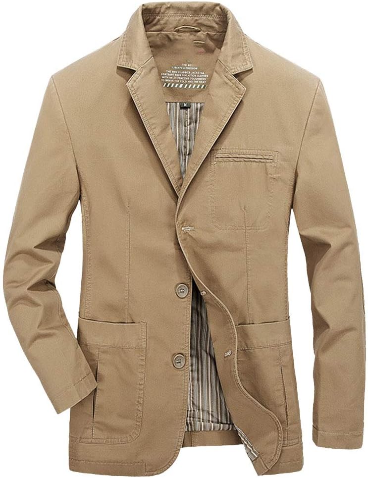 Sun Lorence Mens Casual Lapel Three Button Blazer Jacket Cotton Twill Suit Sport Coat
