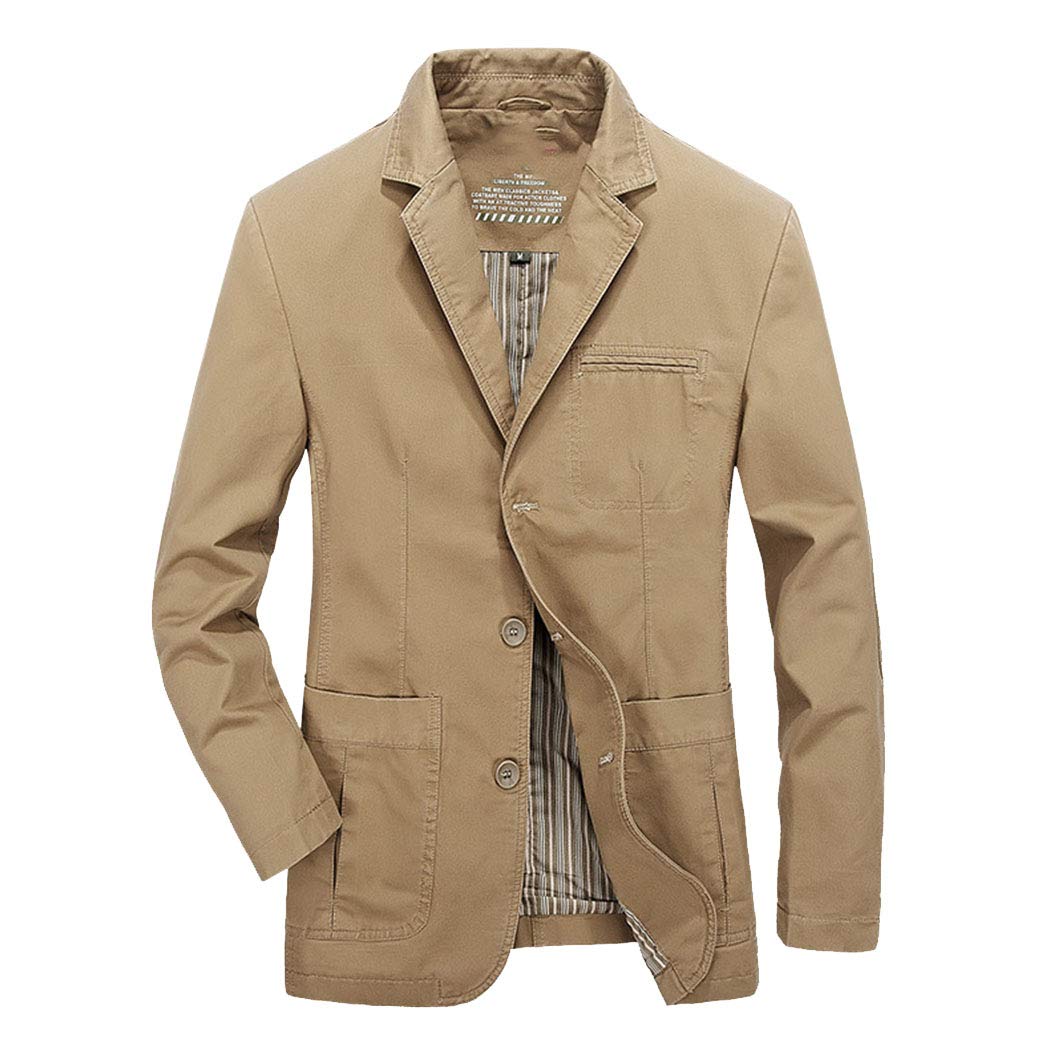 Sun Lorence Mens Casual Lapel Three Button Blazer Jacket Cotton Twill Suit Sport Coat