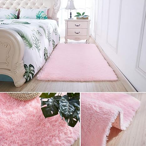 Amazon Com Maxyoyo Pink Fluffy Rug Bedside Rug For Bedroom
