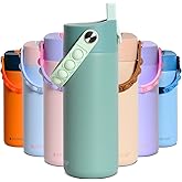 Elemental Insulated Kids Water Bottle, Stainless Steel Water Bottle with Straw Lid & Pop-It Handle, Leak-Proof Water Bottles for School, Boys or Girls, Travelling and Sports, 18oz - Sage