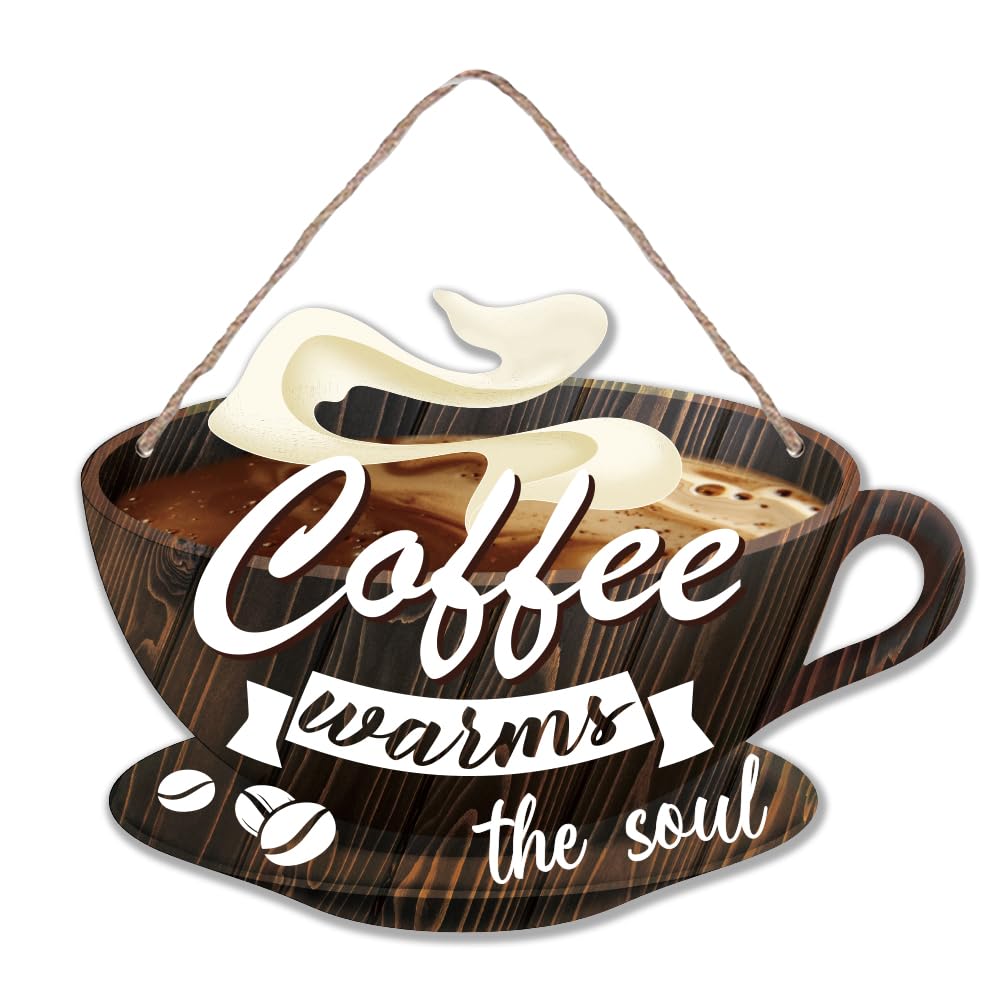 SUPERDANT Coffee Bar Sign Coffee Station Accessories Coffee Warms The Soul for Coffe Station Wooden Coffee Decor Sign Corner Coffee Bar Decor for Coffee Bar Coffee Decorations