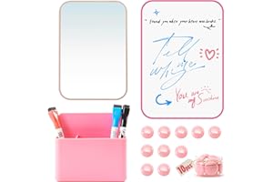 BELLE&BEAU Locker Accessories Back to School Supplies Kit 22 PCS Locker Organizer School Decorations for Girls Include Whiteboard, Mirror, Pen Holder, Markers, Round Magnets, Magnetic Strips, Light Pink