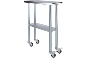 AmGood Stainless Steel Work Table with Casters | Work Station | Metal Utility Table On Wheels (Stainless Steel Work Table + Casters, 12" Long x 30" Deep)