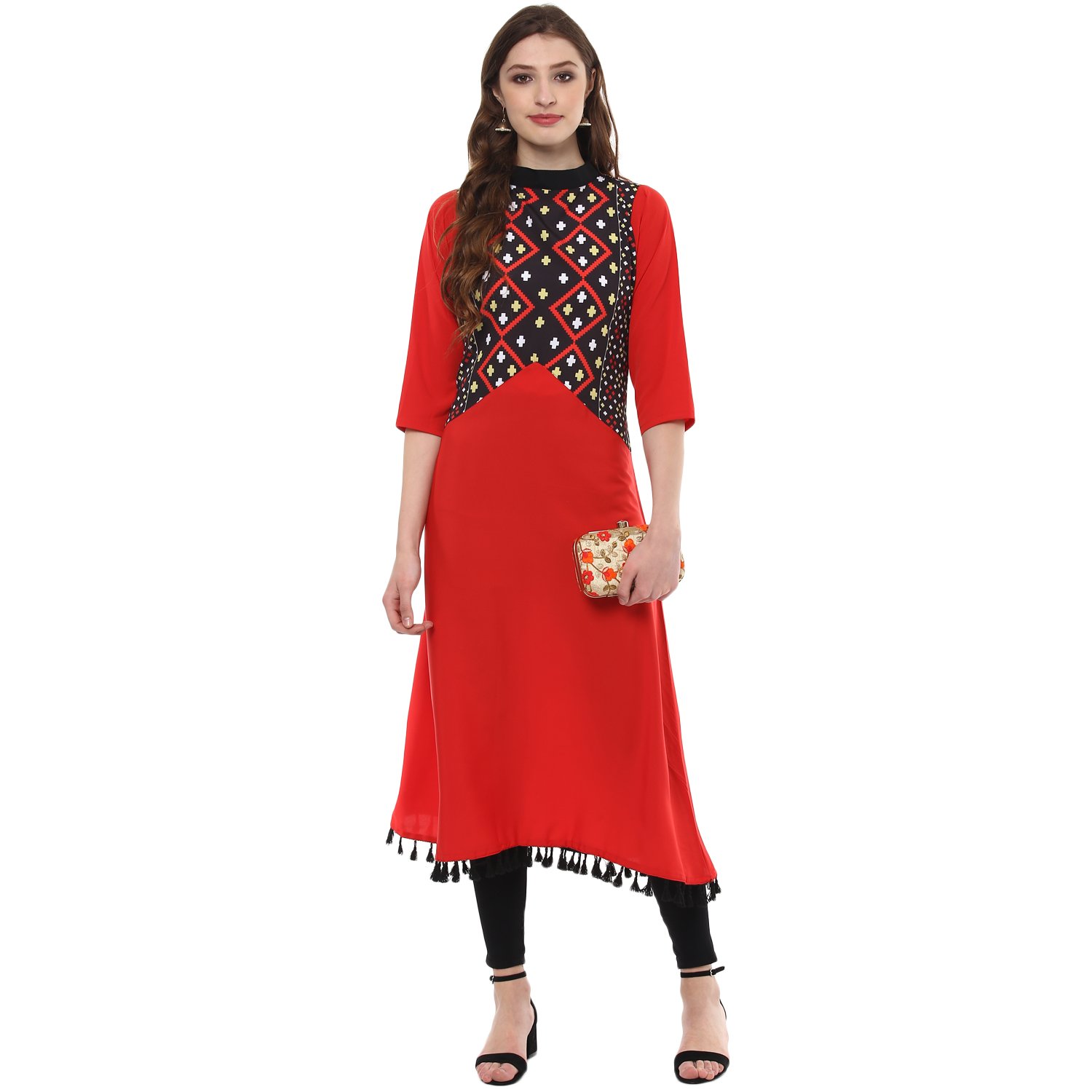 ziyaa women's multi digital with tassels aline crepe kurta