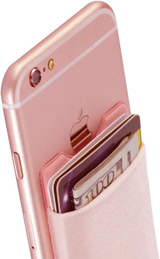 Phone Wallet, ARKTEK Stick On Cell Phone Wallet Case Adhesive Lycra Spandex Credit Card Earphone Holder (Pink)