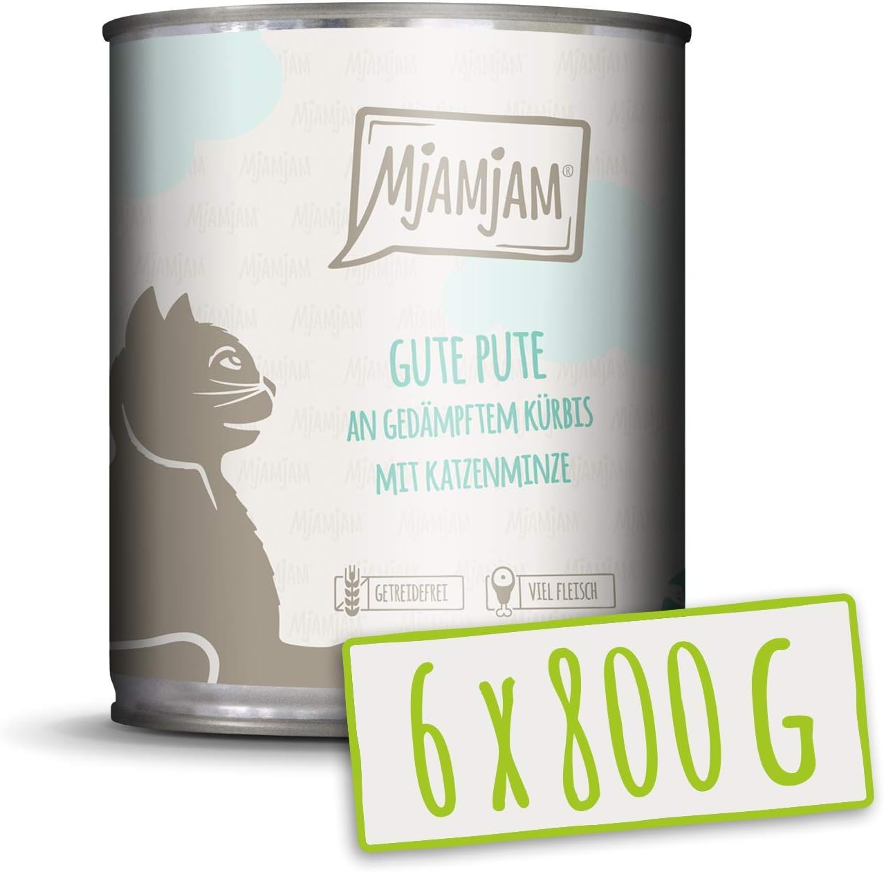 MjAMjAM Natural Wet Cat Food, Good Turkey with Steamed Pumpkin, Grain Free, 6 x 800g