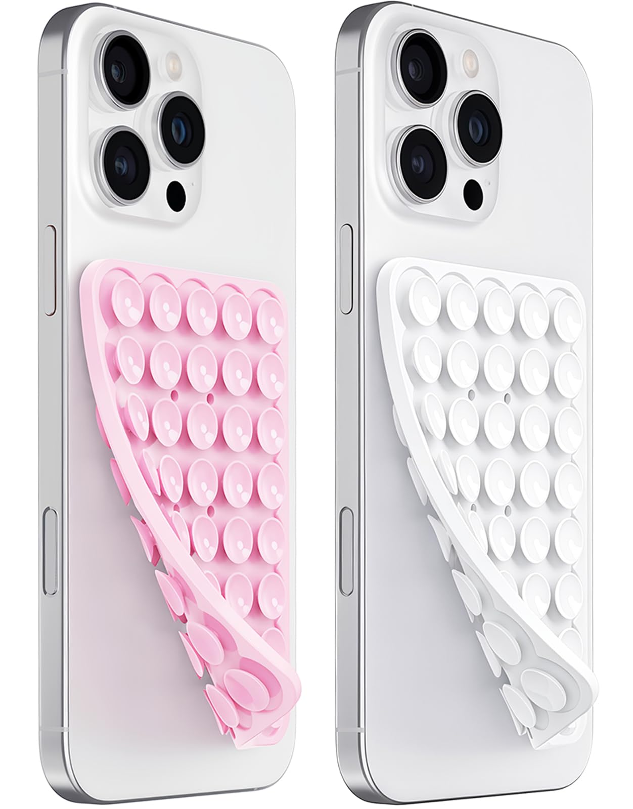 Anteel 2 Pack Silicone Suction Cup Phone Case Mount Double Sided, Hands-Free Silicon Phone Grip with Higher Suction Power for Selfies and Videos, Non Slip Phone Accessories (LightPink&White)