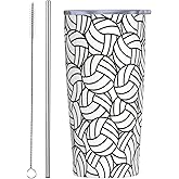XUNNEECY Volleyball Sport Tumbler Cup with Lid and Straw, 20 oz Stainless Steel Insulated Travel Mug, Hot and Cold Water Bottle, Volleyballs Souvenir for Men Women