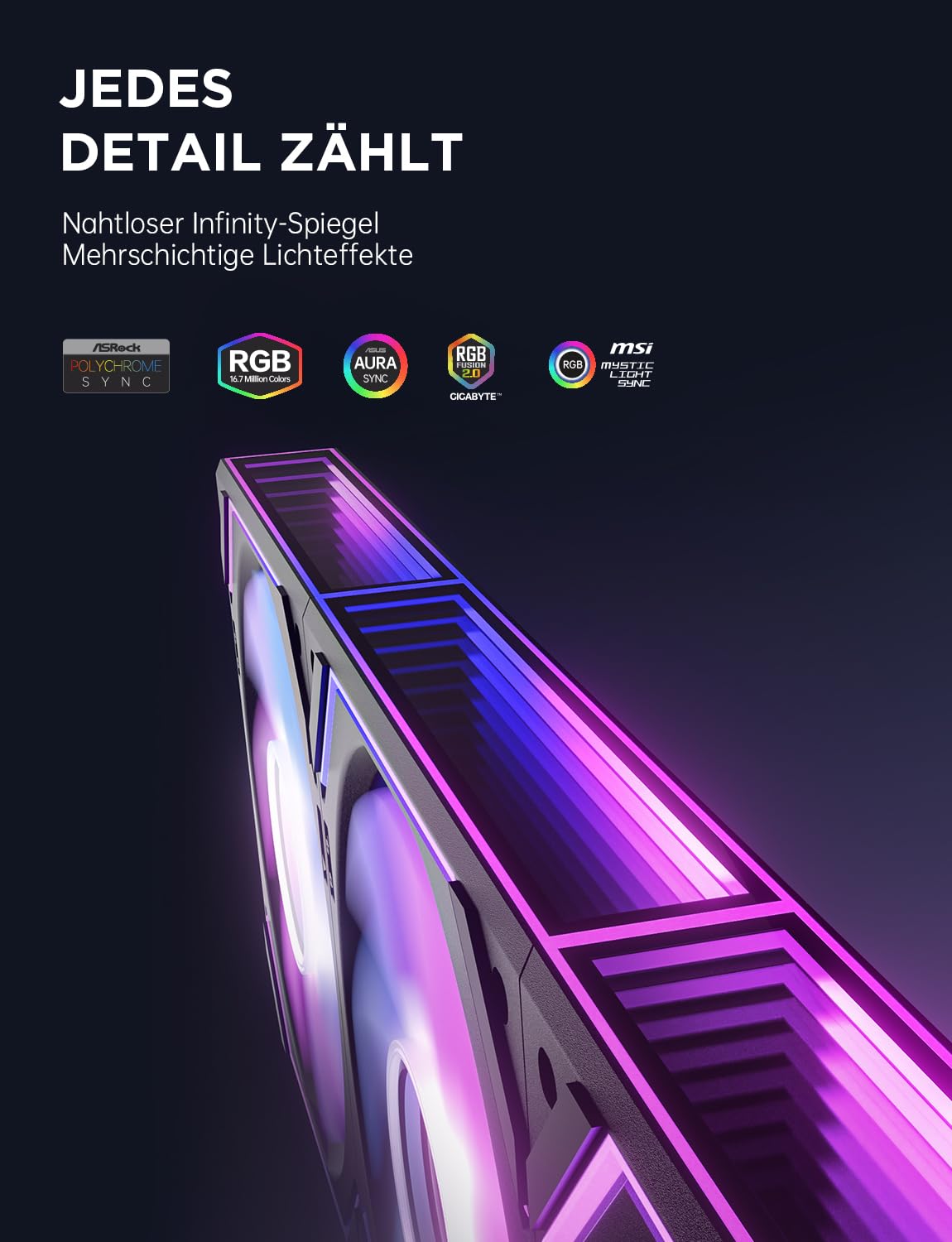 AsiaHorse DAWN Pro RGB PC Lüfter 120MM Reverse Gehäuselüfter 3 Stück, ARGB Daisy Chain PC Lüfter [Infinity Mirror] [HDB] 71 CFM/1850 RPM/2.6MMH2O 4 Pin PWN & 5V 3Pin ARGB für Asus Aura ASRock GIGABYTE 4