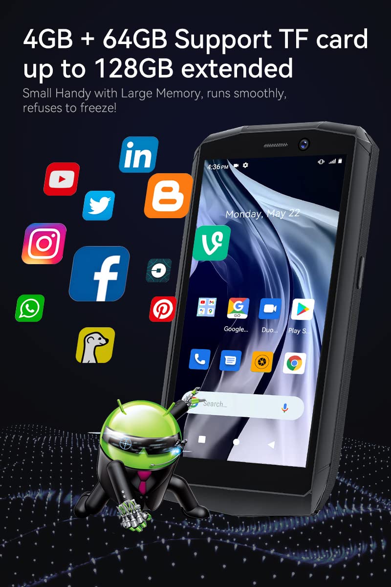 CUBOT Pocket 4.0 inch Mobile Phone, 4G Smartphone SIM Free Phones Unlocked, Android 11 Small Phone,16MP Camera,3000mAh,4GB+64GB/128GB Extension,Face ID/NFC/GPS (Black)