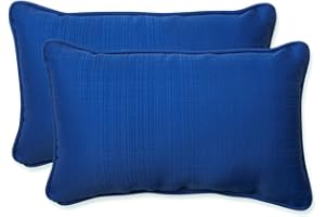 Pillow Perfect Fresco Solid Indoor/Outdoor Lumbar Pillow Plush Fill, Weather and Fade Resistant, Lumbar - 11.5" x 18.5",, Blue, 2 Count