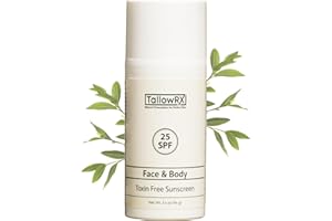 TALLOWRX Tallow Sunscreen SPF 25 with Non Nano Zinc Oxide – Natural Mineral Sun Protection with Red Raspberry, Coconut Oil & Vit E – Reef Safe, Non Toxic & Moisturizing Sunblock for Face & Body – 3.4 oz