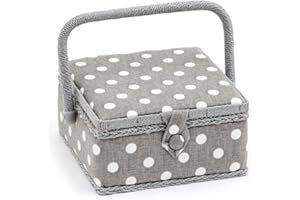 Hobby Gift Sewing Craft Hobby Storage Box, Small, Square, Polka Dot Grey