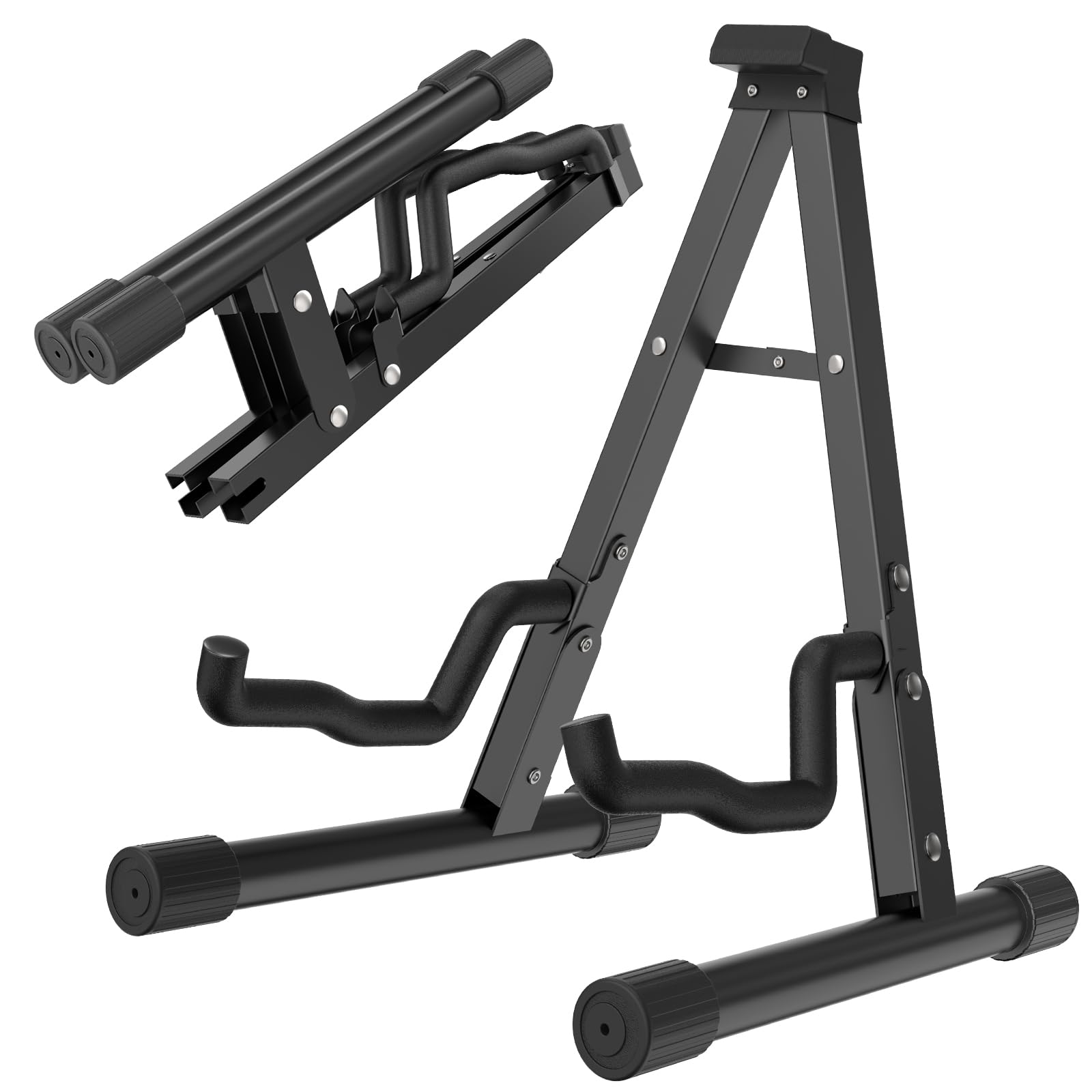 Photo 1 of GLEAM Guitar Stand - Electric, Acoustic and Bass, Banjo Stand, A-Frame Metal Folding Guitar Stand with Non-Slip Rubber and Foam Arms Black