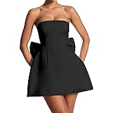 NADIA FRACA Women's Summer Sexy Strapless A-Line Backless Corset Mini Dress Cute Tube Top Bodycon Fit and Flare Bow Dress