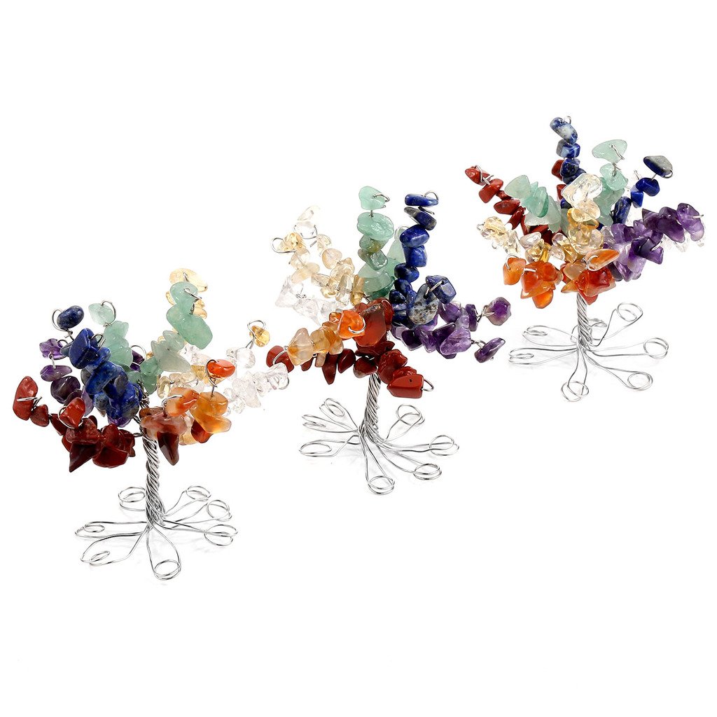 QGEM 7cm de Haut Arbre de Chakra Pierre Gemme Précieuse Naturelle Feng Shui Energie de Guérison Reiki Healing pr Déco