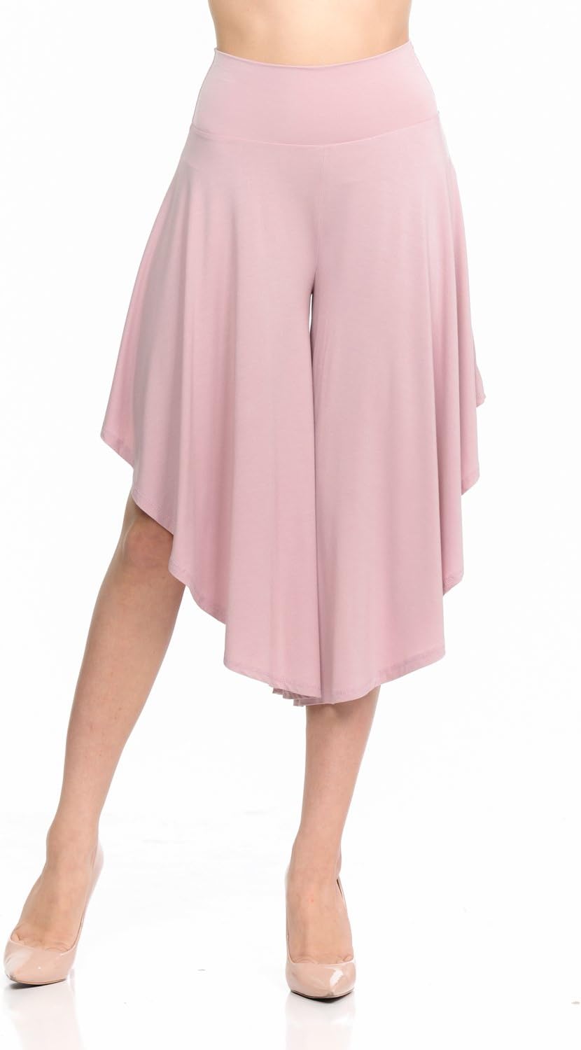 JDJ CO. Women's Layered Wide Leg Flowy Cropped Palazzo Pants, 3/4 Length High Waist Palazzo Wide Legs Capri Pants