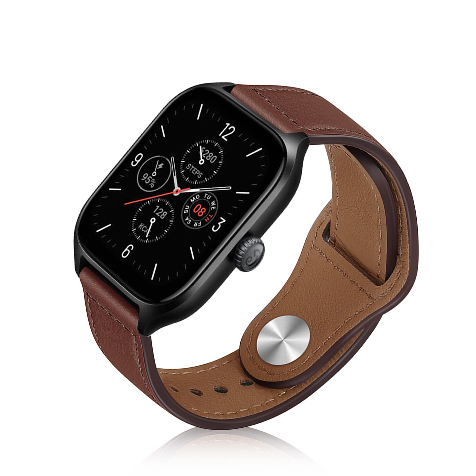 ToVioc 20mm Band Compatible with Amazfit Active 3 Premium/Active 2 Square/Active2/Bip 3/GTS 4, Suitable Leather Replacement Strap for Garmin Vivoactive 6/Approach J1/Forerunner 570 42mm - Brown