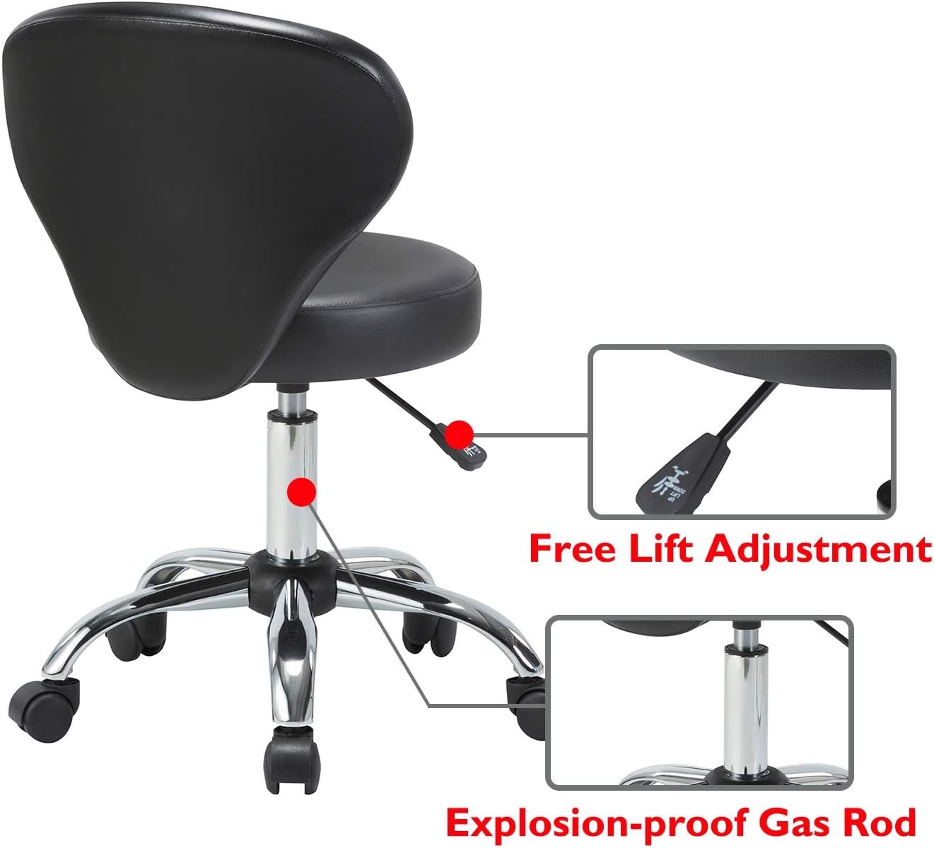 KLASIKA Rolling Swivel Salon Stool Chair with Back Support Adjustable Hydraulic for Office Massage Facial Spa Medical Drafting Tattoo Beauty Barber: Furniture & Decor