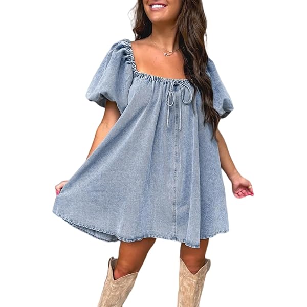 Ameri　ADORABLE BACK RIBBON DENIM DRESS distressed mini denim dress | GUESS