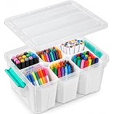 EOENVIVS Clear Storage Boxes with 6 Tall Inserts, Large Plastic Organizer Box with Lid and Handles, 15.94x11.61x7.28 Inches, 