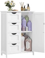VASAGLE Cloud White Bathroom Floor Cabinet 4 Drawers 1 Door 65x35x90 cm
