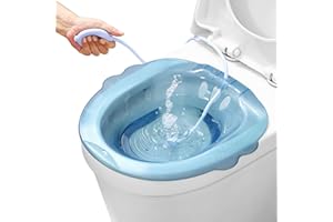 Sitz Bath for Toilet, Over The Toilet Sitz Bath for Hemorrhoids, Anti-Overflow Portable Bidet with Drain Holes & Flusher, Sit
