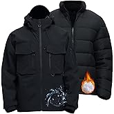 Rejork Men's 3 in 1 Waterproof Winter Jackets Ski Warm Snow Rain Coat Puffer Liner Hood Windbreaker Black 3XL
