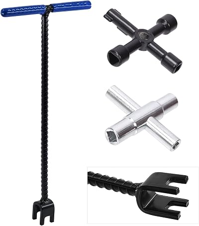 Keadic Water Meter Wrench 16 Inch 4-Way T Shape Steel Key Pack of 2