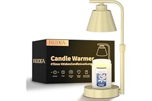 REIDEA Candle Warmer Lamp with Timer, Dimmable Electric Wax Melt Warmer Adjustable Height for Up to D 4" Large 3 Wick Candle Home Decor and Gifts (Champagne Gold)