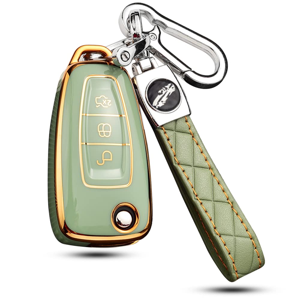 HIBEYO Car Key Case Fits Ford TPU Protective Case Key Cover Flip Key for Ford Escort Grand C-Max S-Max Focus Mondeo Galaxy Ranger Transit Key Case Key Case Green