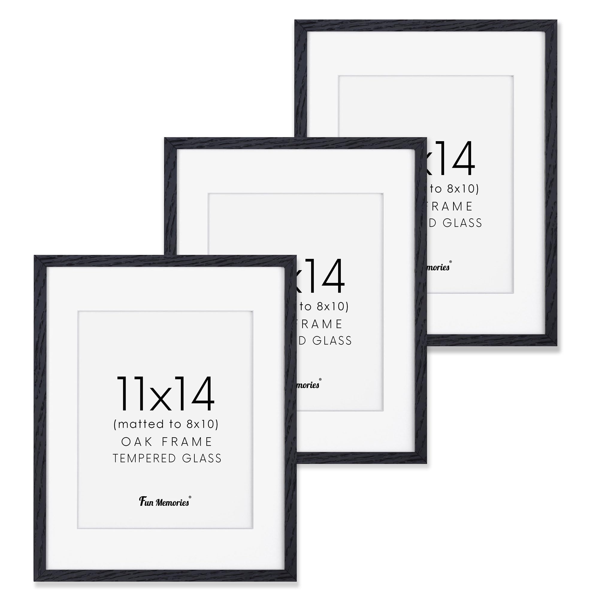 Black Picture Frames 11x14 Set of 3, Light Wood 11