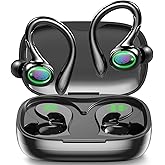 Wireless Earbuds, 60H Playback Bluetooth 5.3 Headphones,Noise Cancelling Wireless Headphones with LED Battery Display, Mics Clear Call, IPX7 Waterproof Bluetooth Earbuds for Workout Sports (BLACK)