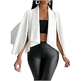 OYOANGLE Women's Cape Long Sleeve Cropped Blazer Jacket Open Front Solid Elegant Trendy Cardigan Coats