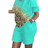 Kencey Women 2 Piece Outfits Summer Short Sleeve Pullover Tops and Matching Shorts Pants Lounge Sets