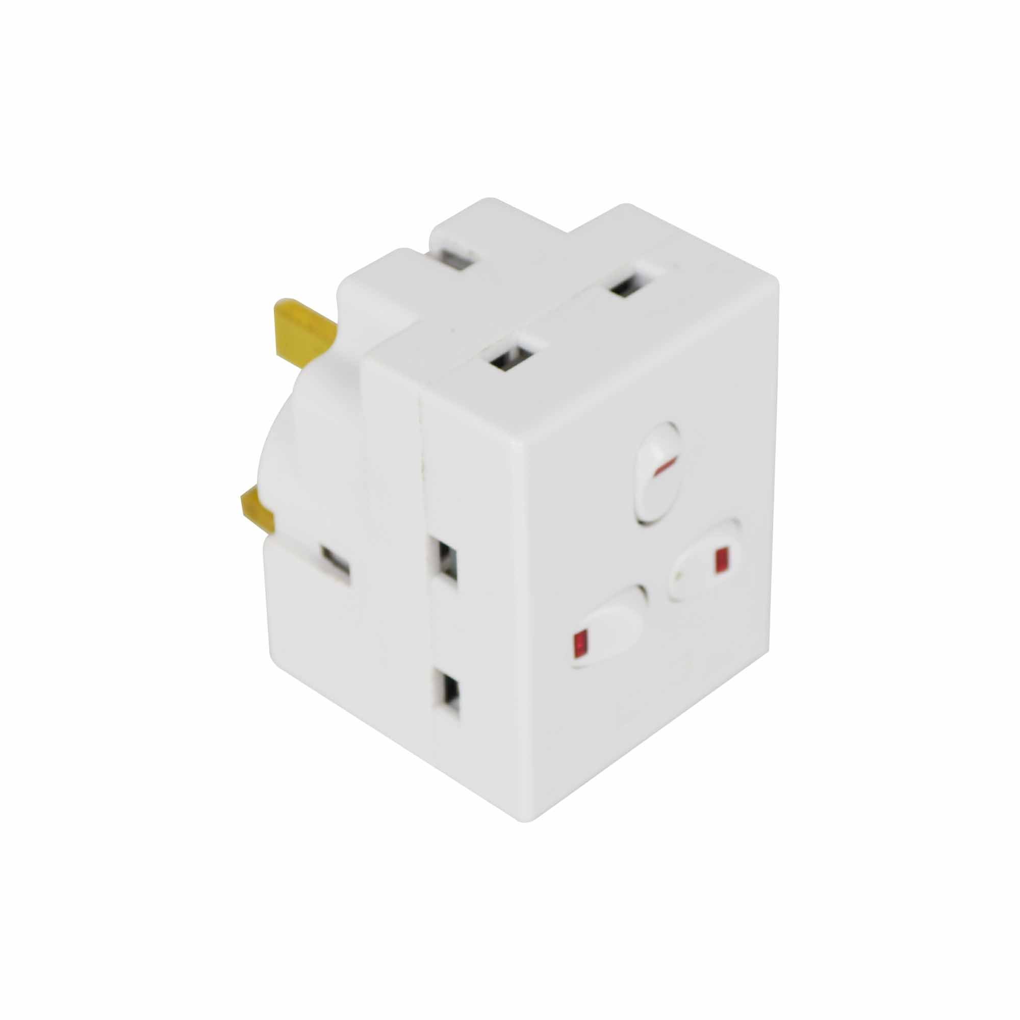 STATUS 3 Way Multi Plug Adapter, UK 3 Pin Multi Plug Adaptor, Individually Switched Fuse, 3WAISB110